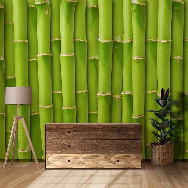 Light Green Bamboos Wallpaper Mural shown in a room