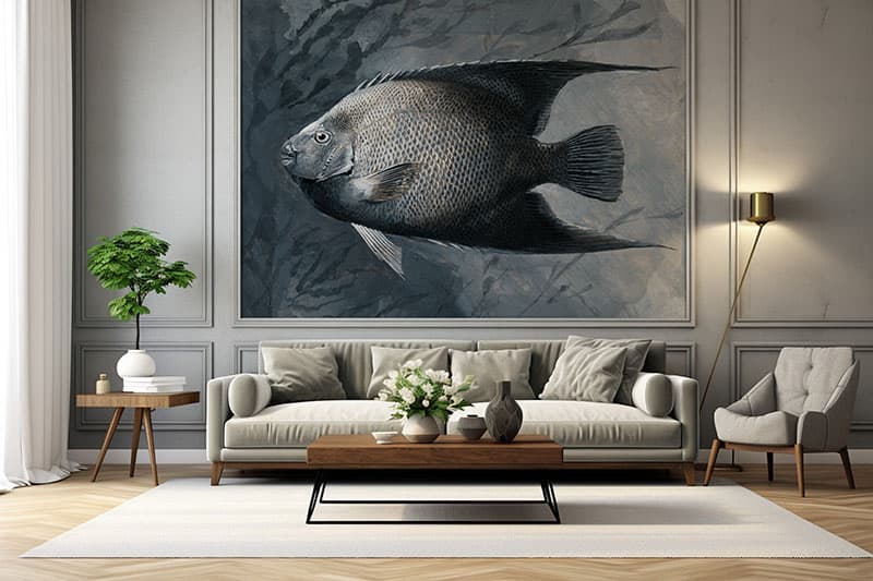 Angel Fish Painting Wallpaper Mural shown in a room