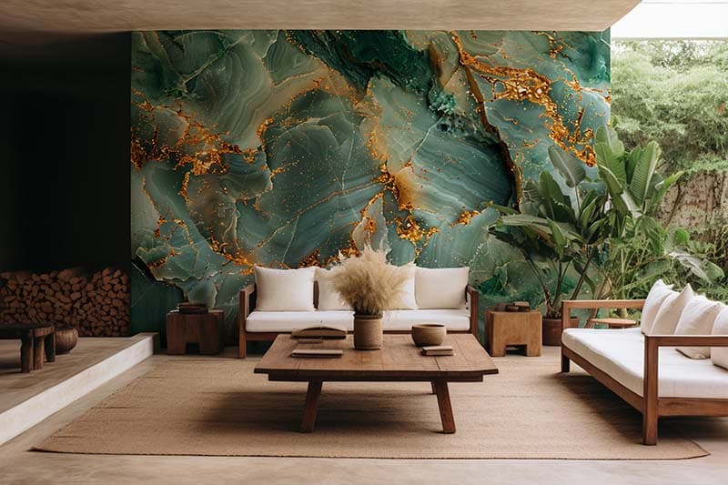 Emerald Geode Texture Marble Wallpaper Mural shown in a room