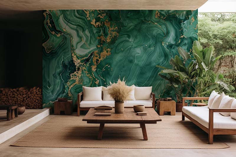 Emerald Smaragd Marble Wallpaper Mural shown in a room