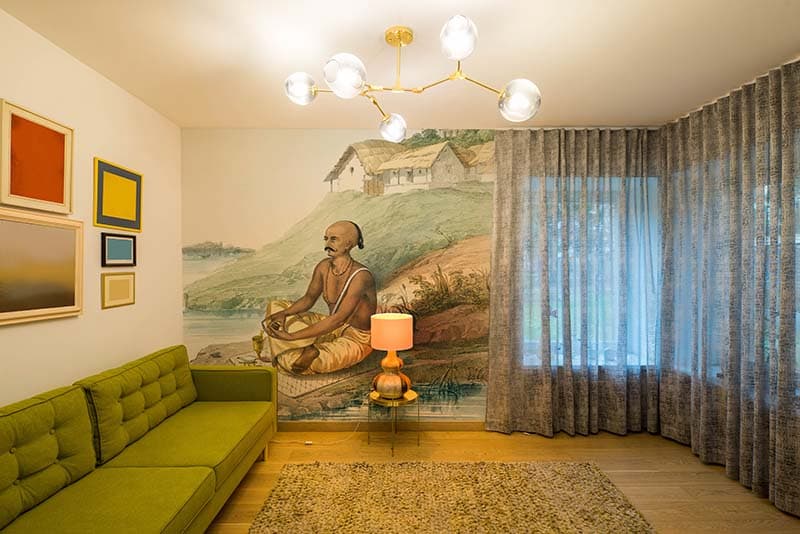 Sandhya Pooja Painting Wallpaper Mural shown in a room