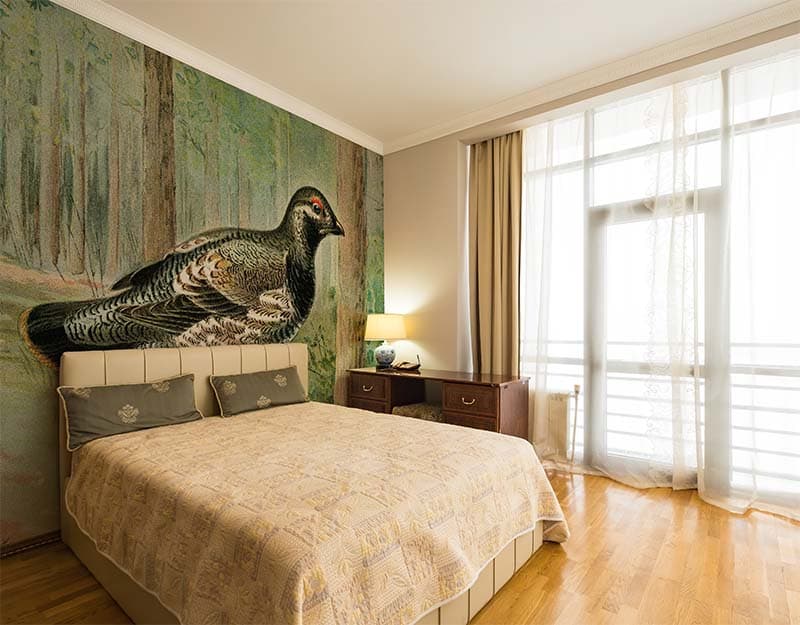 Spruce Grouse Painting By J.L. Ridgway Wallpaper shown in a room