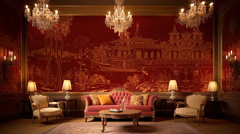 Chitram - The Asian Chinoiserie Wallpaper Mural, Customized shown in a room