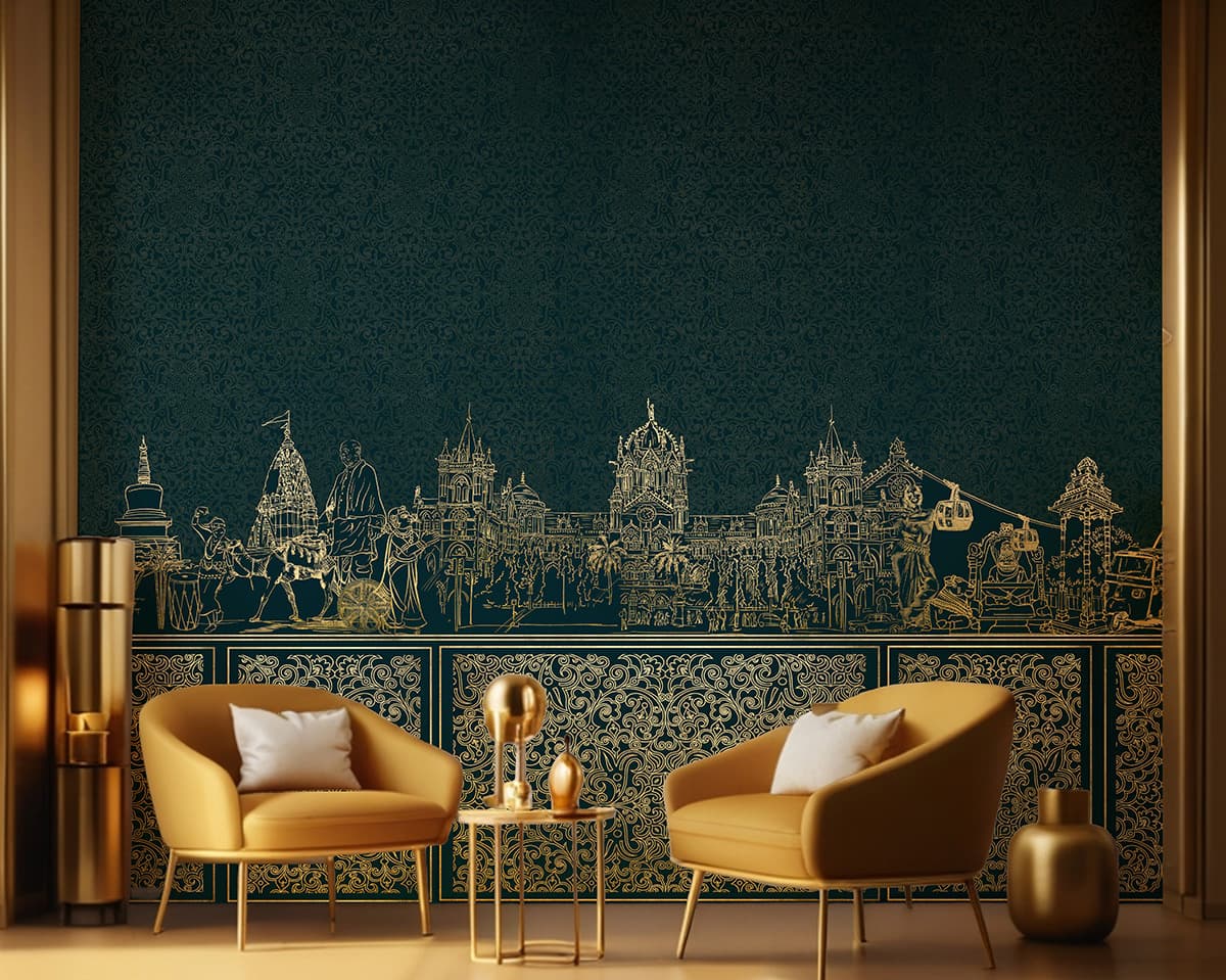Majestic Hindustan Wallpaper Mural, Customized shown in a room