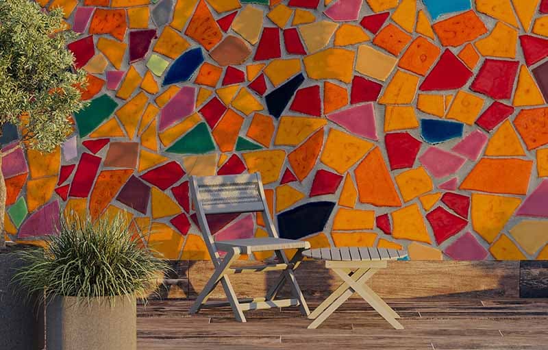 Multicolored Mosaic Tiles on A Wall shown in a room