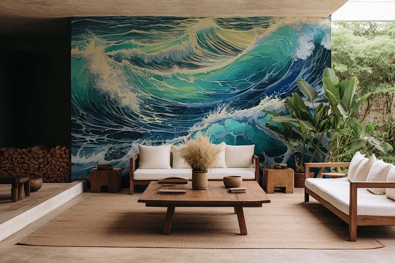 Sagar, Raging Waves of Sea Wallpaper Mural shown in a room