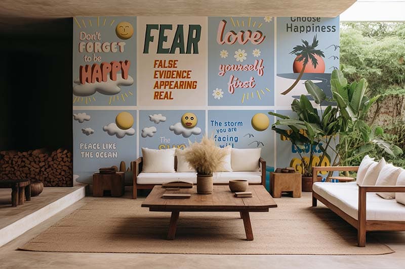 Positive Vibes Wallpaper Wall Mural shown in a room