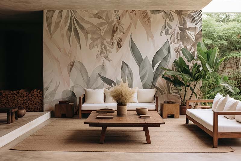 Pattai, Beautiful Subtle Leaves Wallpaper Mural shown in a room