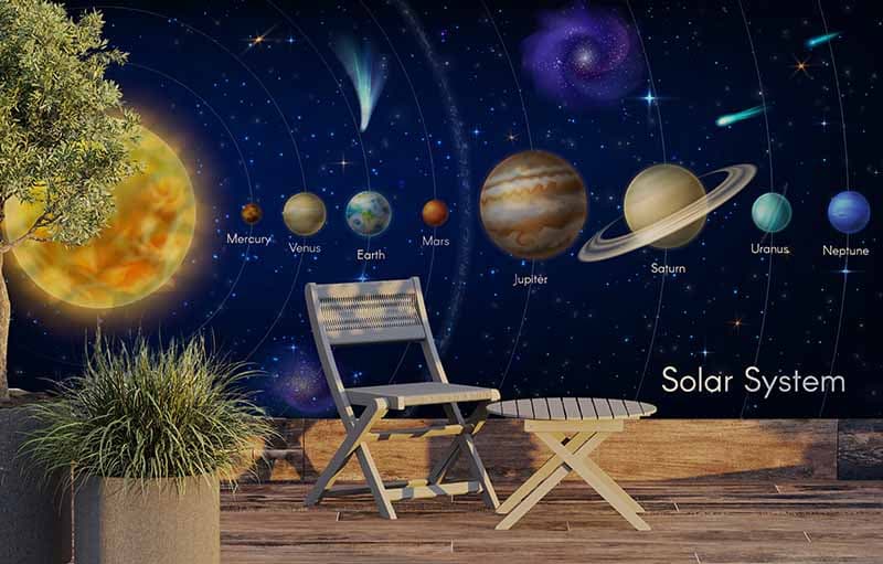Luminous Galaxies Solar System Wallpaper Mural shown in a room