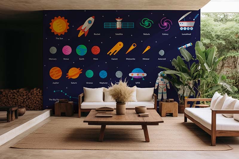 Space Exploration Jargons Wallpaper Mural shown in a room