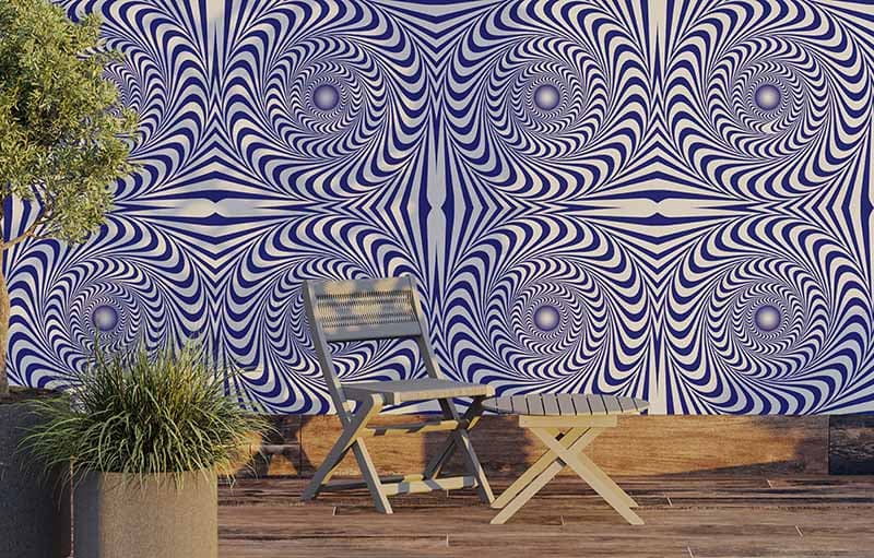 Hypnotic Perpetual Rotation Wallpaper Mural shown in a room
