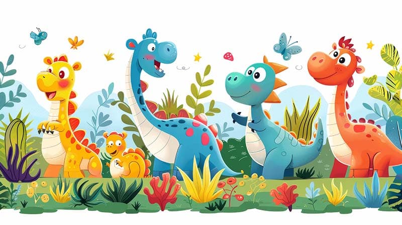 Cute and Funny Cartoon Dinosaurs Wallpaper Mural pattern detail