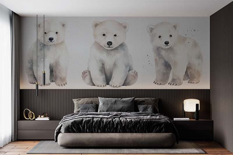 Cute Polar Baby Bears Wallpaper Mural shown in a room