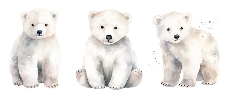 Cute Polar Baby Bears Wallpaper Mural pattern detail