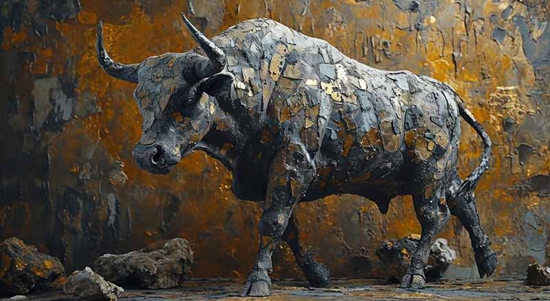 Elegant Statue of a Mighty Bull Wallpaper Mural pattern detail