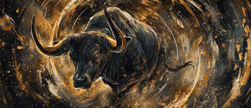 Golden Majestic Raging Bull Mural Wallpaper pattern detail
