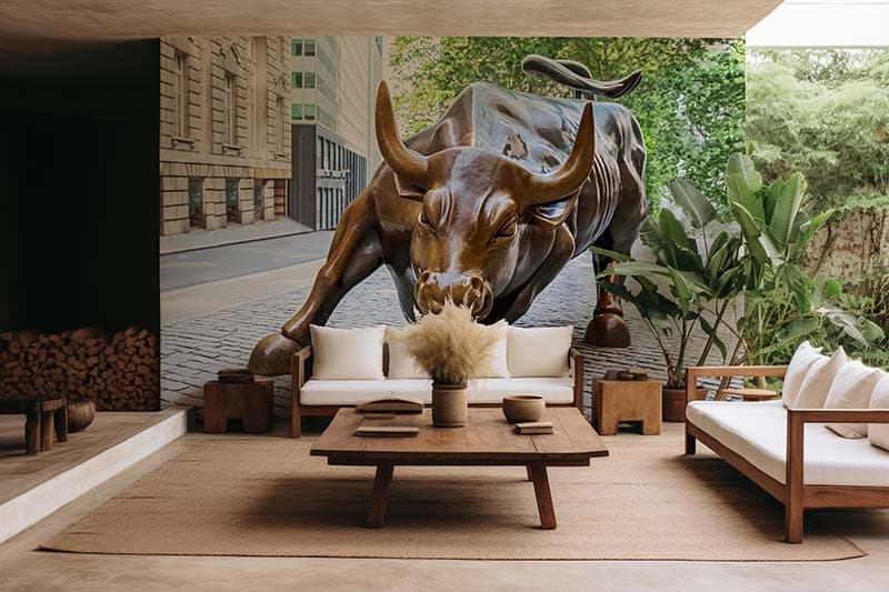 Wall Street Bull Wallpaper Mural shown in a room