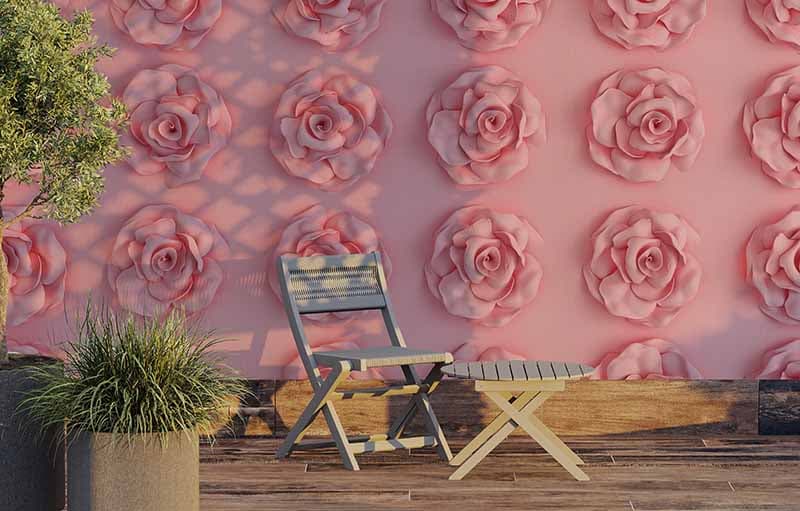 3D Rose Wall Stucco Wallpaper Mural shown in a room