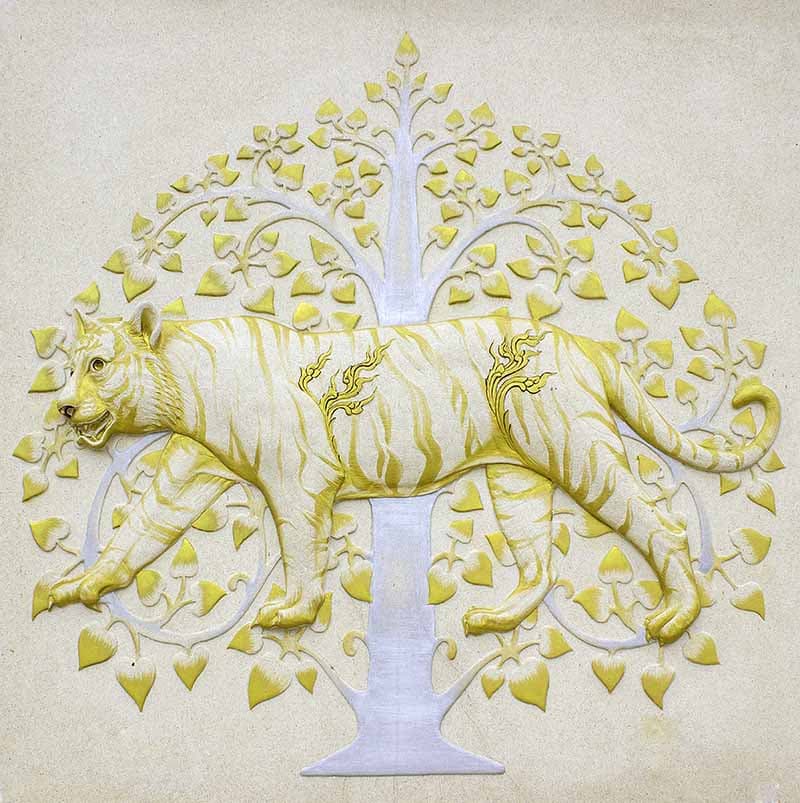 3D Tiger Stone Carving Wallpaper Mural pattern detail
