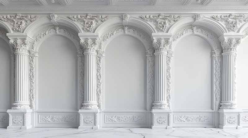 3D White Wall With Arched Niches Wallpaper Mural pattern detail