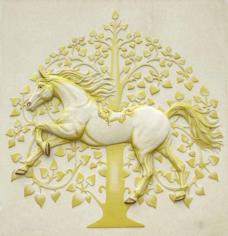 Elegant Horse Stone Carving Wallpaper Mural pattern detail