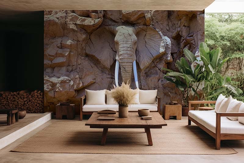 Elephant Carved in Rocks Wallpaper Mural shown in a room