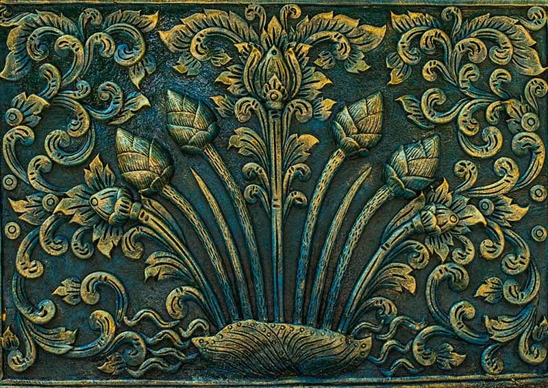 Lotus Carved on Wall Wallpaper Mural pattern detail