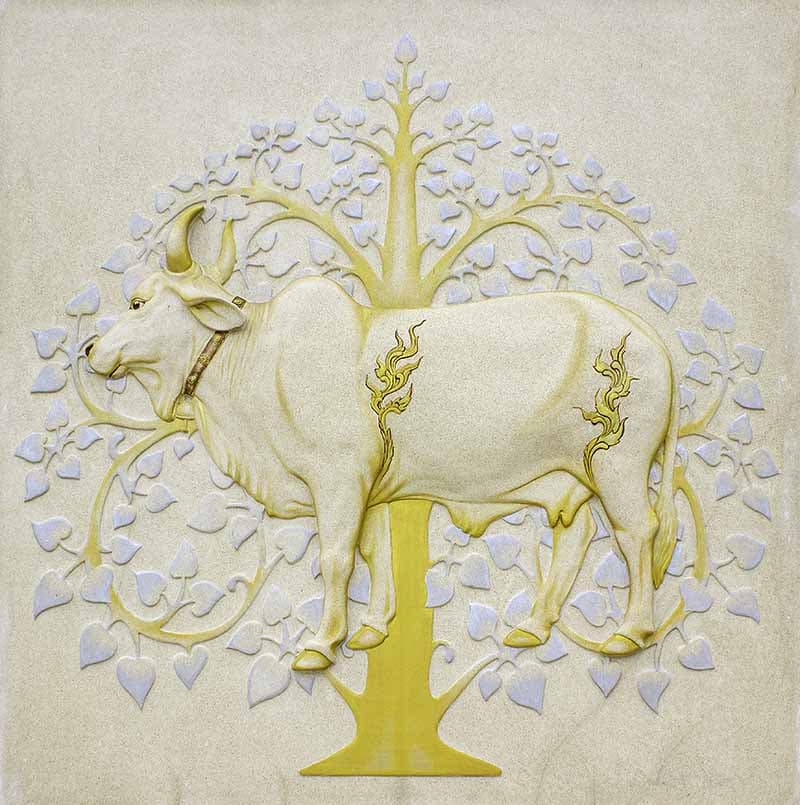 Sacred Cow Stone Carving Wallpaper Mural pattern detail