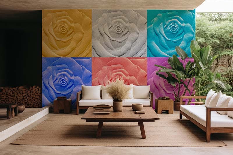 Sculpture Sandstone of Roses Wallpaper Mural shown in a room