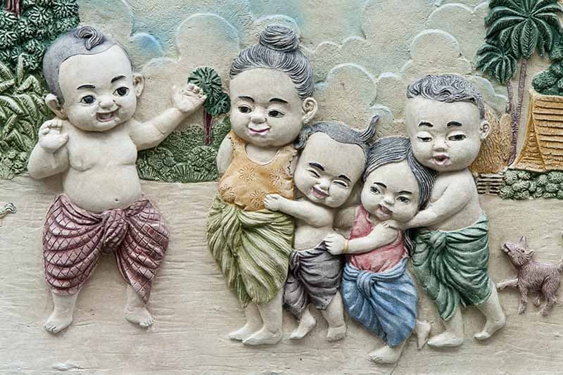 Thai Native Moulding Art on Wall Wallpaper Mural pattern detail