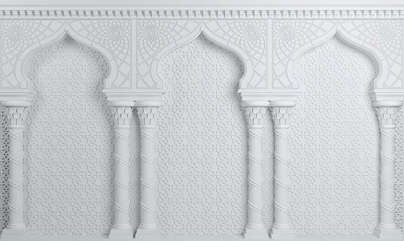 White Oriental Arcade Palace Wallpaper Mural pattern detail