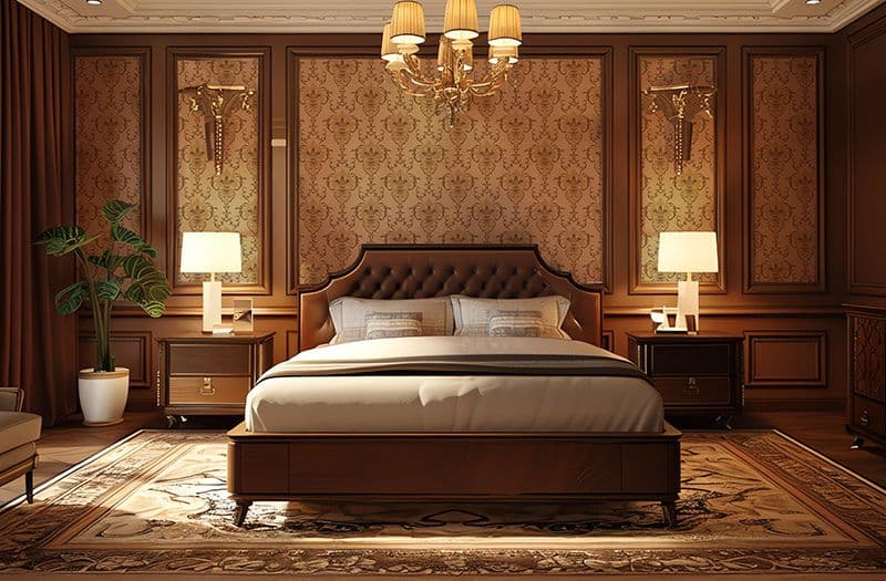 Caramel Classic Damask Wallpaper Mural, Customized shown in a room