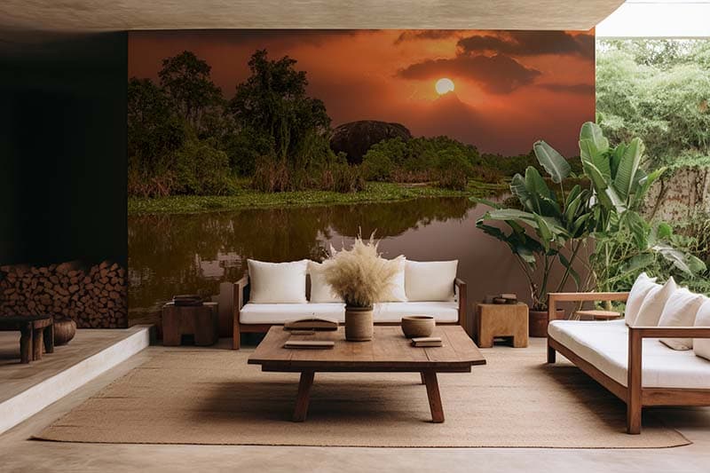 Amazon Rainforest Sunrise Wallpaper Mural shown in a room
