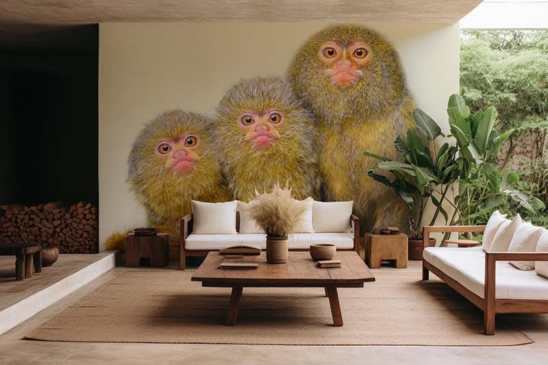 Pygmy Marmoset Family Amazon Animal Wallpaper Mural shown in a room