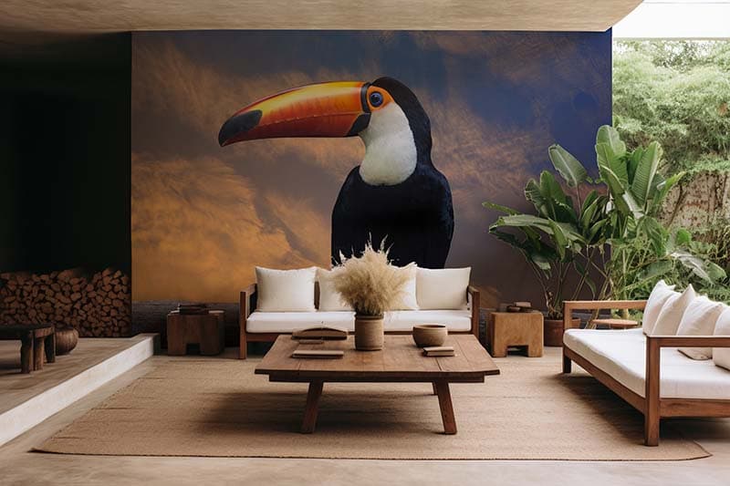 Toucan Amazon Rainforest Bird Wallpaper Mural shown in a room