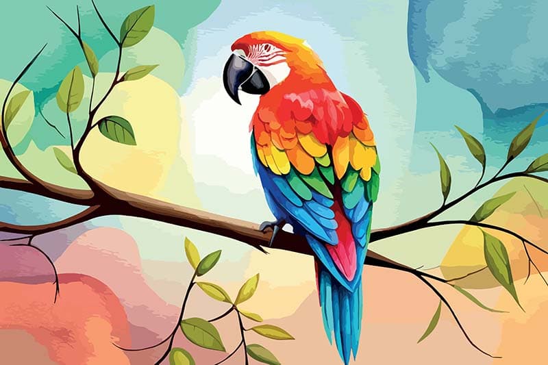 Watercolor Amazonian Parrot Wallpaper Mural pattern detail