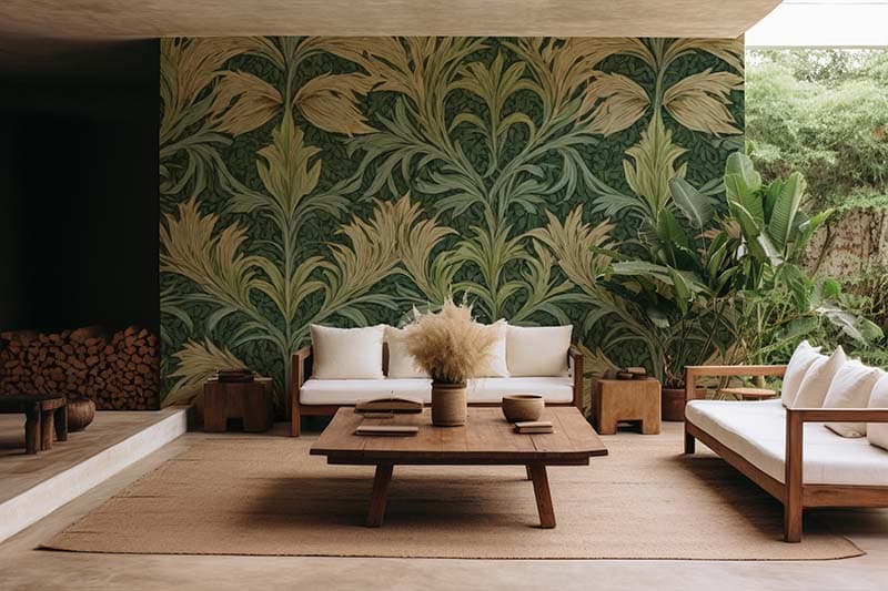 Intricate Pattern of Leaves Wallpaper Mural shown in a room