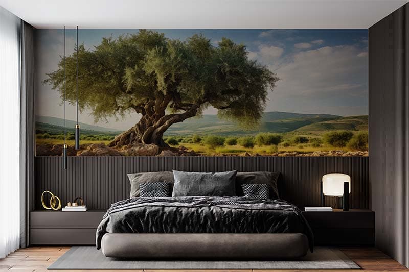 Olive Tree Landscape Wallpaper Mural shown in a room