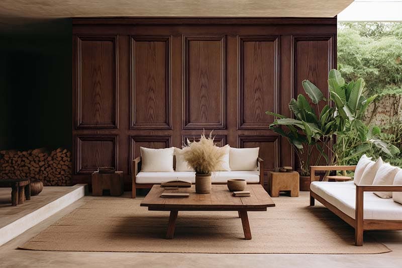 Brown Wood Effect Panel Wallpaper Mural shown in a room