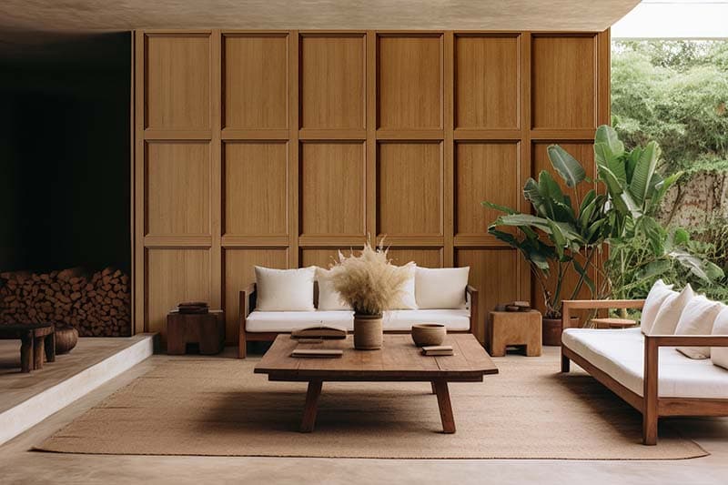 Realistic Wooden Panel Effect Wallpaper Mural shown in a room