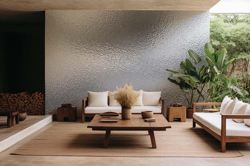 Silver Metal Effect Wallpaper Mural shown in a room
