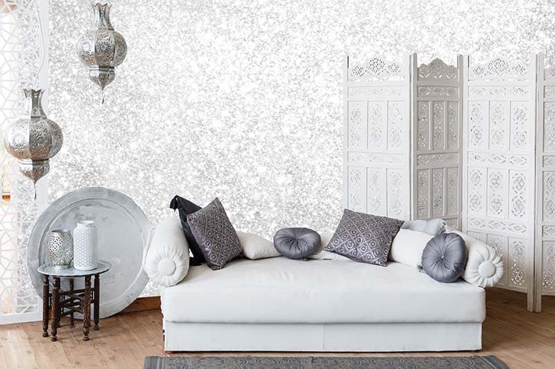 Silver Sparkle Texture Mural Wallpaper shown in a room