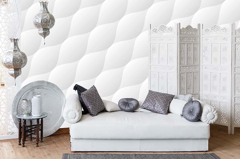 Soft Quilt Neutral White Wallpaper Mural shown in a room