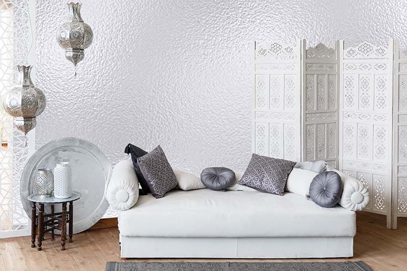 Grey Silver Texture Wallpaper shown in a room