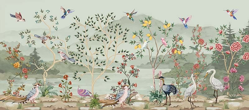 French Garden Classical Chinois Wallpaper Mural pattern detail