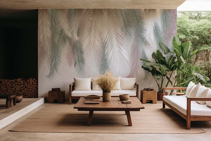 Hanging Palm Leaves Frescoes Wallpaper Mural shown in a room