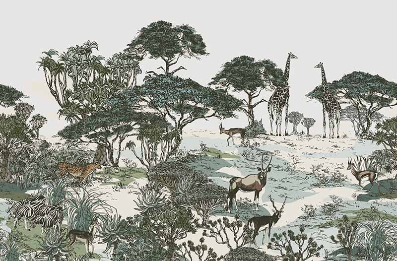 Jungli, Safari Panorama Landscape Wallpaper Mural pattern detail