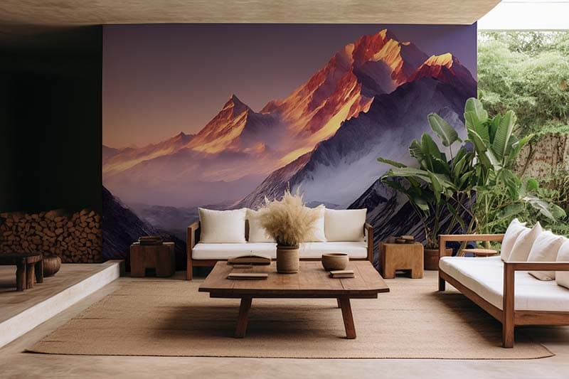 Shikhar, Foggy Mountain Peaks Wallpaper Mural shown in a room
