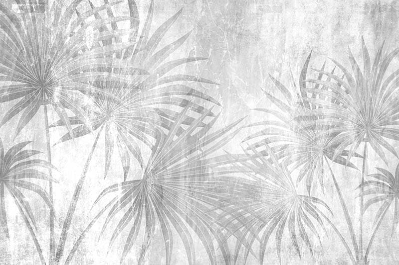 Subtle Tropical Leaves and Trees Mural Wallpaper pattern detail