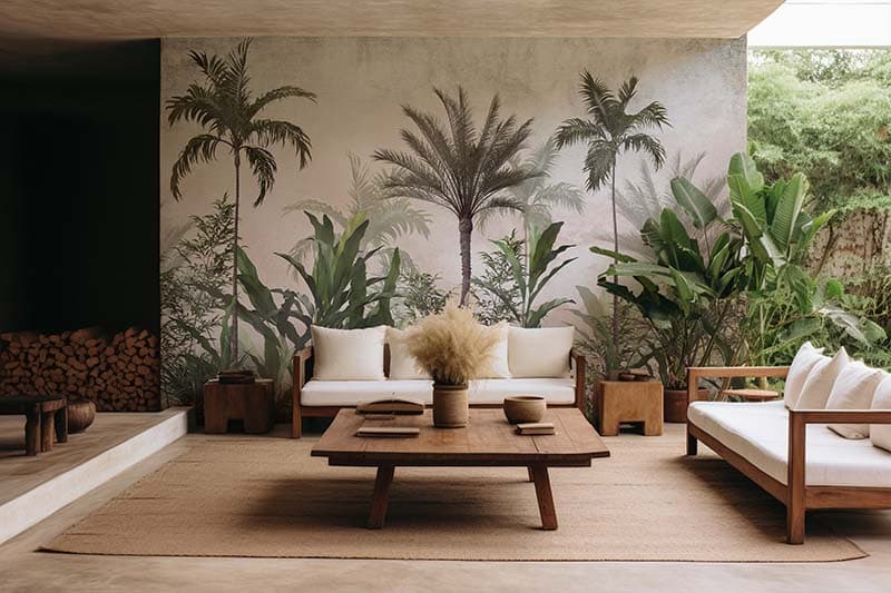 Tropical Foggy Forest Wallpaper Mural shown in a room